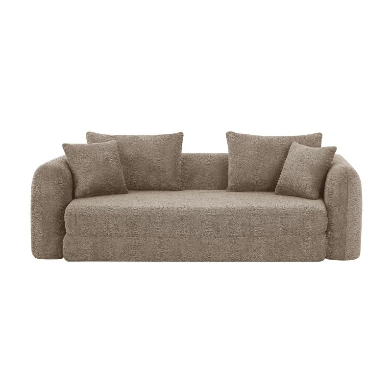Canapé convertible 3 places tissu bouclette marron, style contemporain cosy
