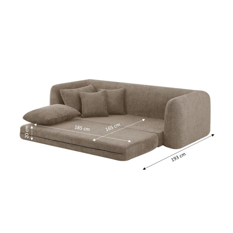 Canapé droit compressé convertible MORPHEO 3 places tissu bouclette marron