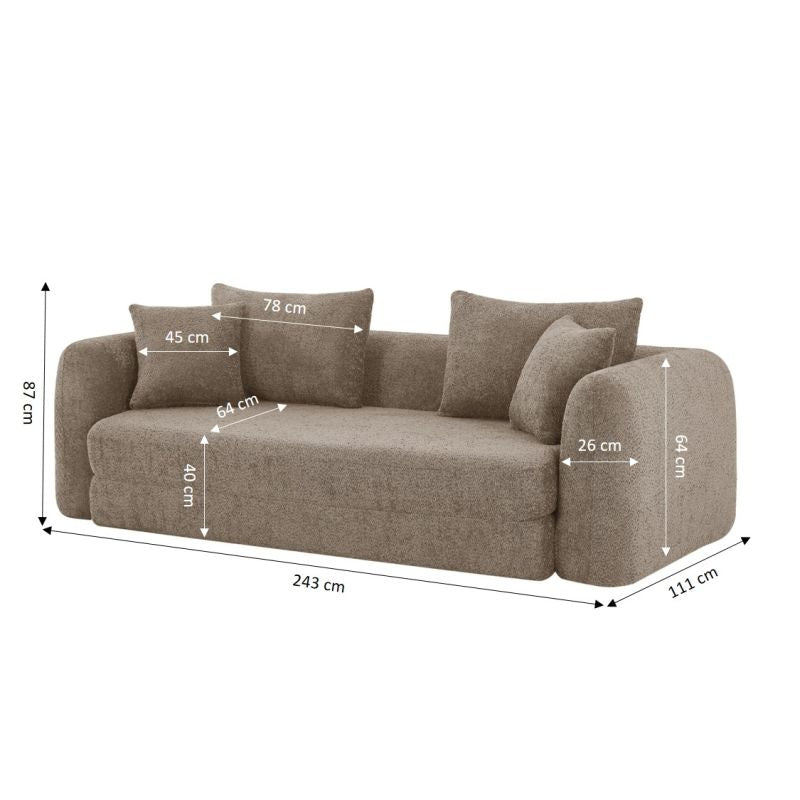 Canapé droit compressé convertible MORPHEO 3 places tissu bouclette marron