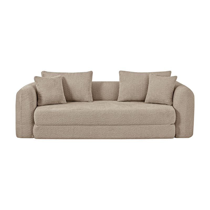 Canapé convertible 3 places MORPHEO tissu bouclette taupe, style contemporain cosy