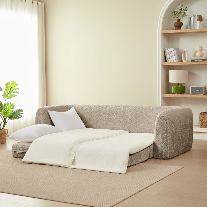 Canapé droit compressé convertible MORPHEO 3 places tissu bouclette taupe