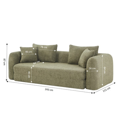 Canapé droit compressé convertible MORPHEO 3 places tissu bouclette vert
