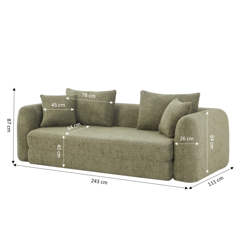 Canapé droit compressé convertible MORPHEO 3 places tissu bouclette vert