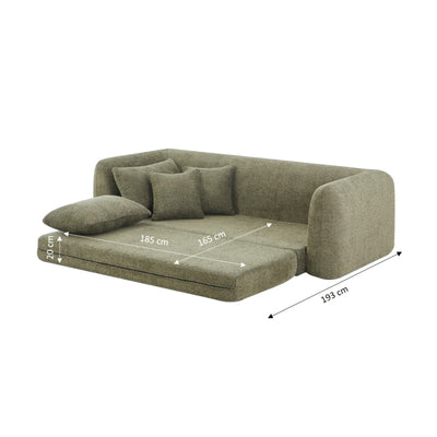 Canapé droit compressé convertible MORPHEO 3 places tissu bouclette vert