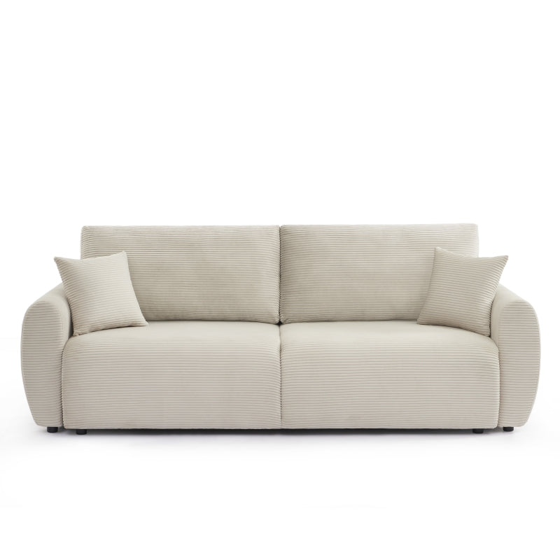 Canapé convertible 3 places en velours côtelé beige, design moderne pour salon chaleureux