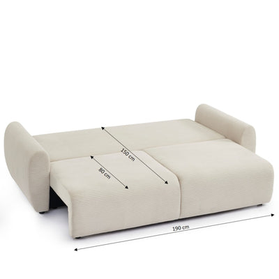 Canapé droit convertible 3 places DANILO velours côtelé beige