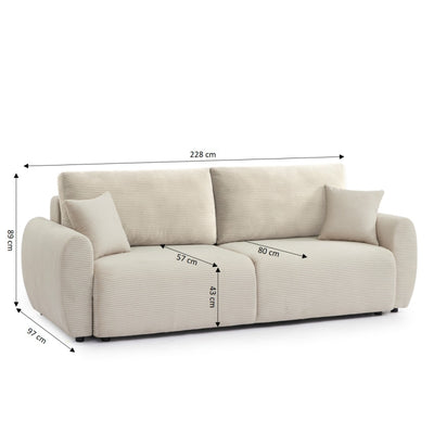 Canapé droit convertible 3 places DANILO velours côtelé beige