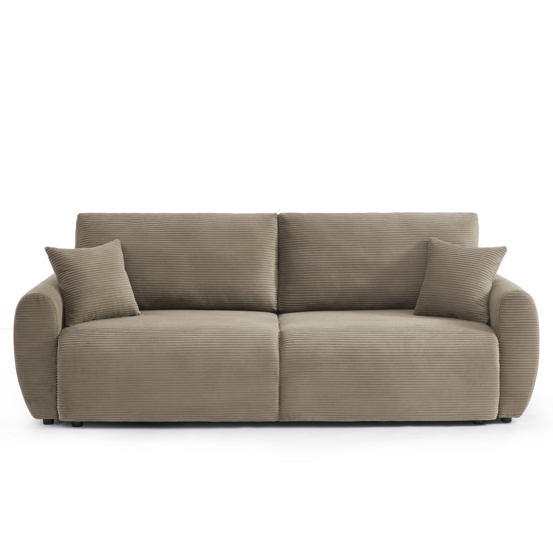 Canapé droit convertible 3 places velours côtelé taupe, design moderne pour salon chaleureux