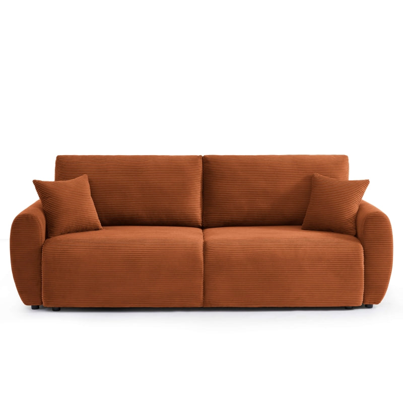 Canapé droit convertible 3 places velours côtelé terracotta, design moderne pour salon chaleureux