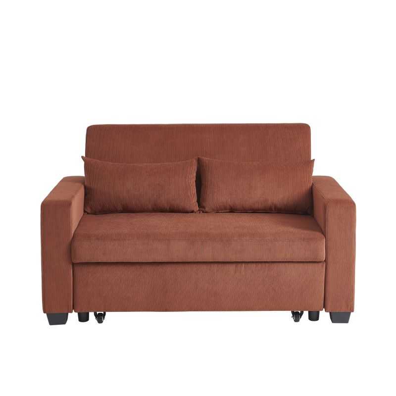 Canapé droit convertible 2 places velours côtelé terracotta, style épuré salon moderne