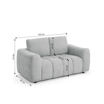 Canapé droit fixe KEREA 2 places tissu chenille gris