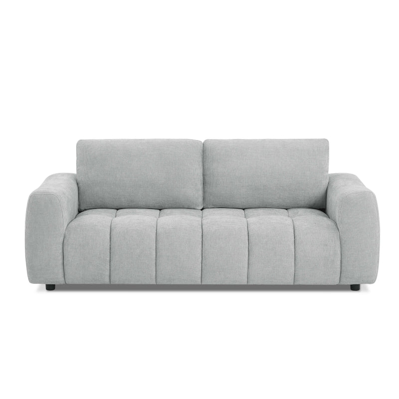 Canapé droit 3 places tissu chenille gris doux, style contemporain salon