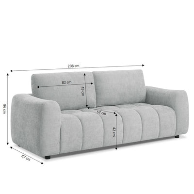 Canapé droit fixe KEREA 3 places tissu chenille gris