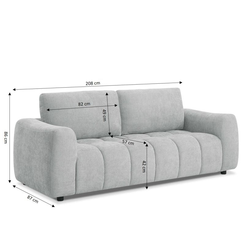 Canapé droit fixe KEREA 3 places tissu chenille gris