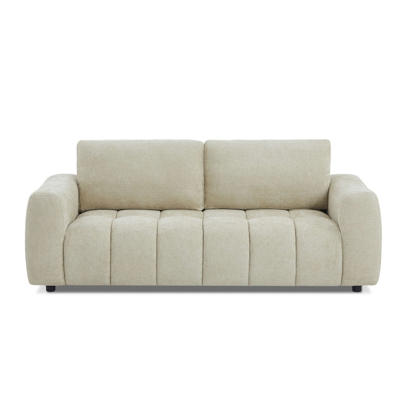 Canapé droit 3 places tissu chenille taupe, assise confortable style contemporain
