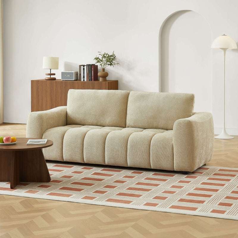 Canapé droit fixe KEREA 3 places tissu chenille taupe