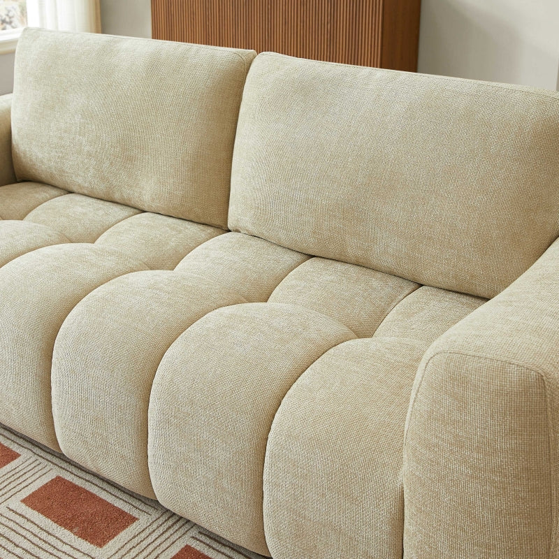 Canapé droit fixe KEREA 3 places tissu chenille taupe