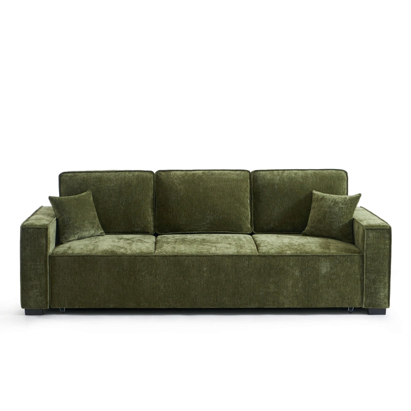 Canapé convertible 3 places GAVI tissu vert, couchage 140x190 cm, design contemporain