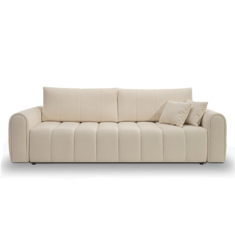 Canapé convertible 3 places tissu bouclette taupe GIORGIO, confort et design contemporain