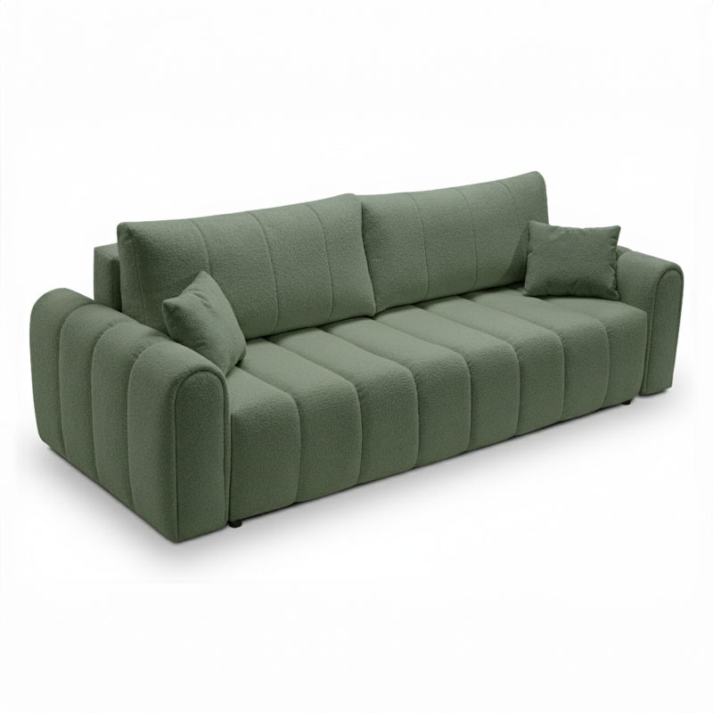 Canapé droit convertible GIORGIO 3 places tissu bouclette vert kaki