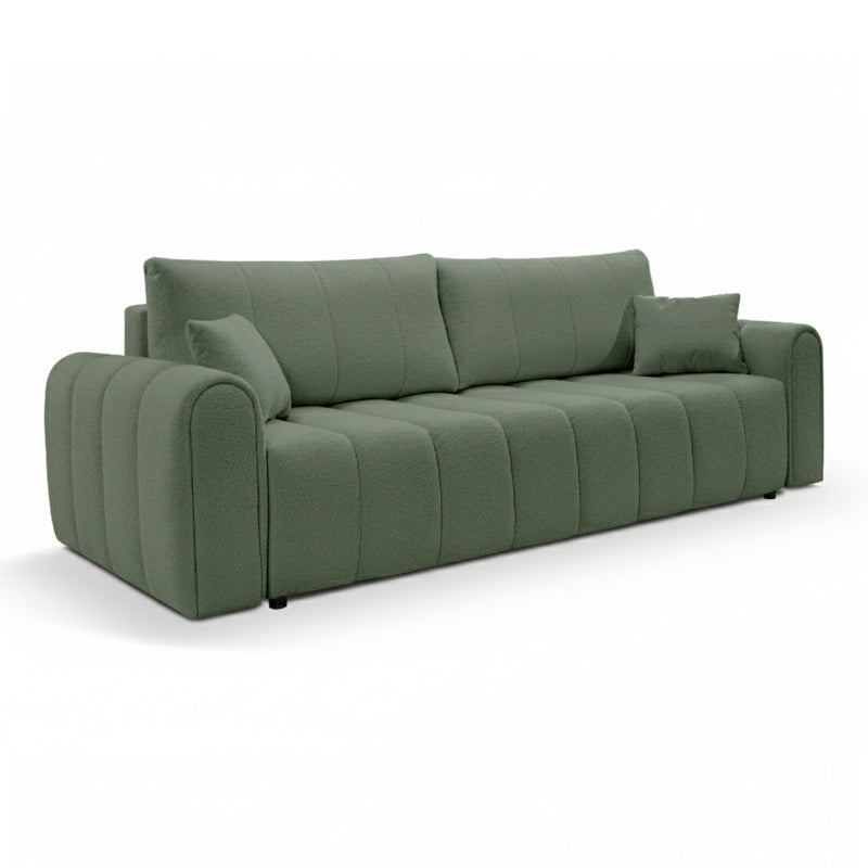 Canapé droit convertible GIORGIO 3 places tissu bouclette vert kaki