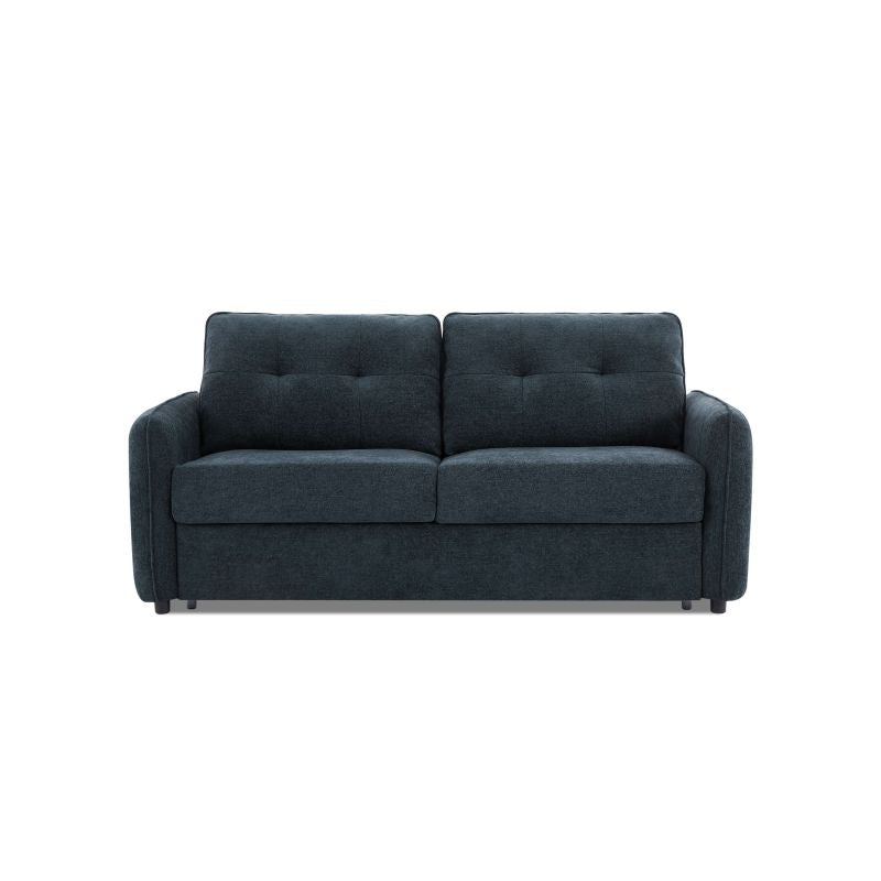 Canapé convertible express 3 places tissu chenille bleu canard, confortable et élégant