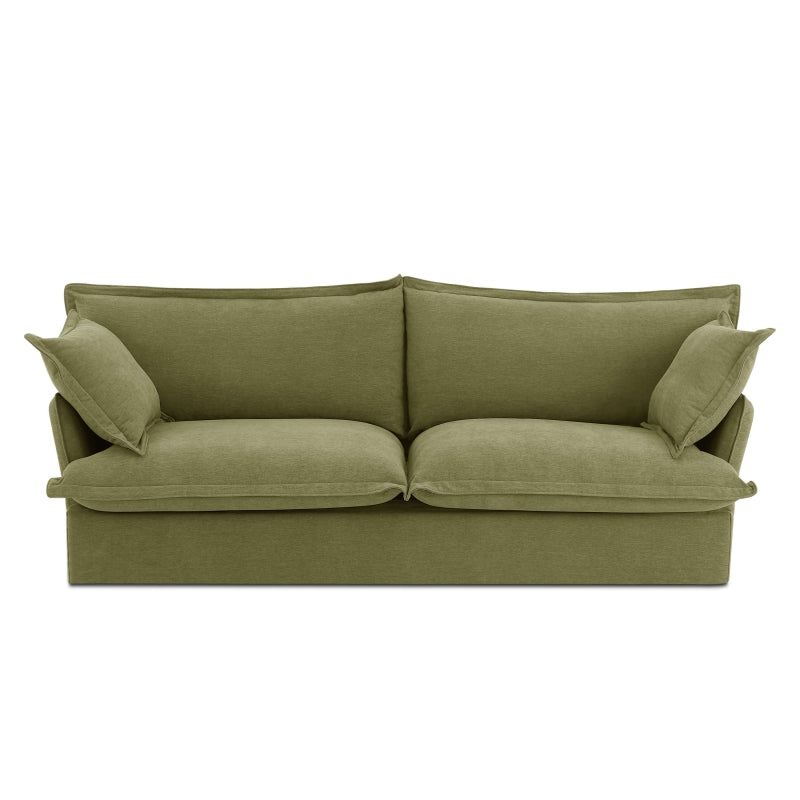 Canapé droit 3 places déhoussable IROKO tissu lin vert, style sobre et intemporel