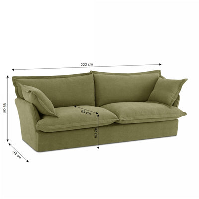 Canapé droit fixe déhoussable IROKO 3 places tissu vert