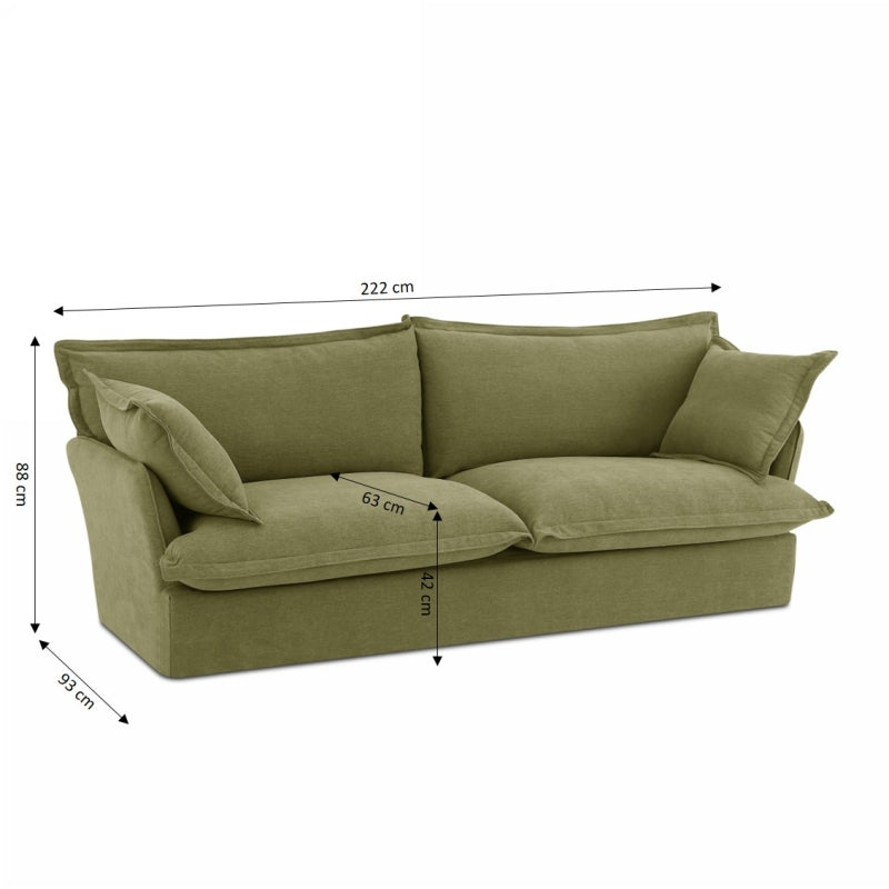 Canapé droit fixe déhoussable IROKO 3 places tissu vert