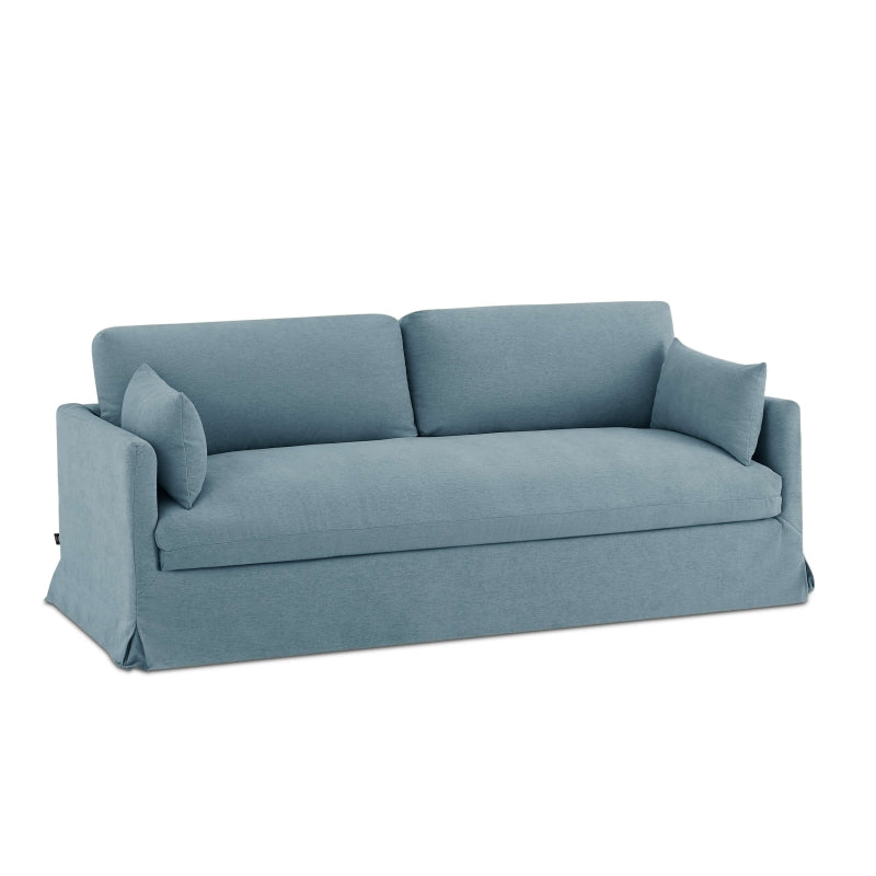 Canapé droit fixe déhoussable JATOBA 3 places tissu bleu