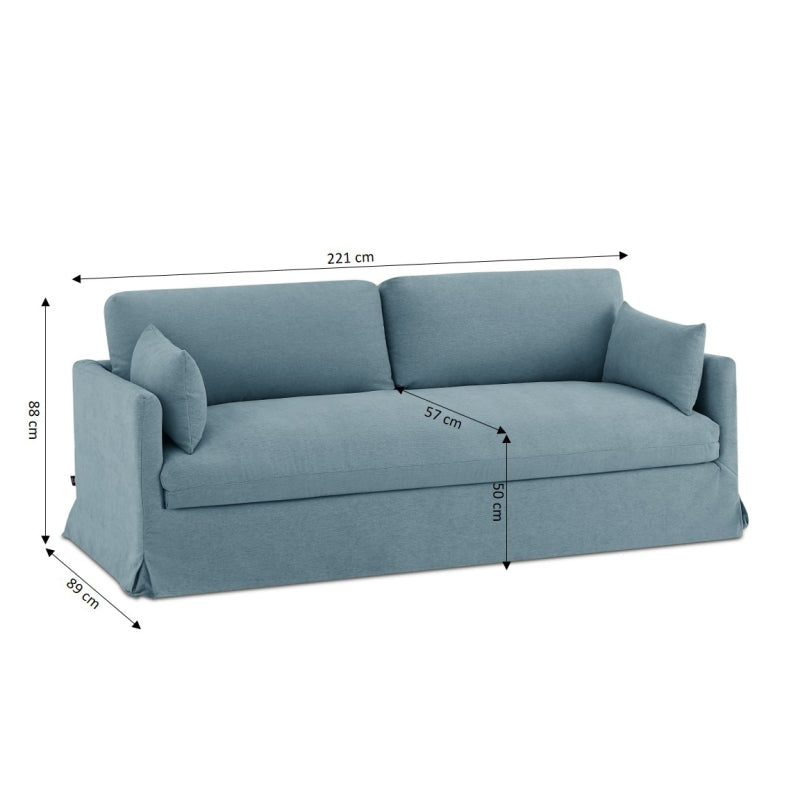 Canapé droit fixe déhoussable JATOBA 3 places tissu bleu