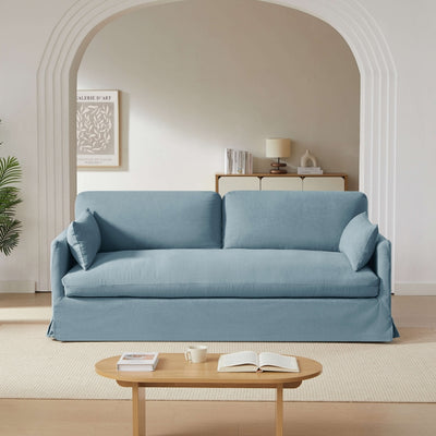 Canapé droit fixe déhoussable JATOBA 3 places tissu bleu