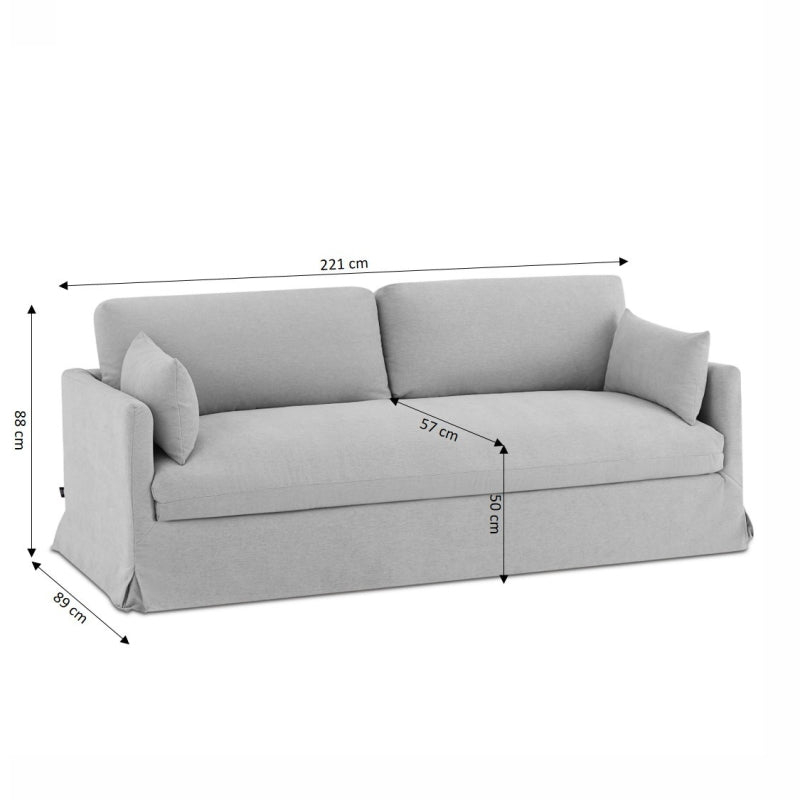 Canapé droit fixe déhoussable JATOBA 3 places tissu gris