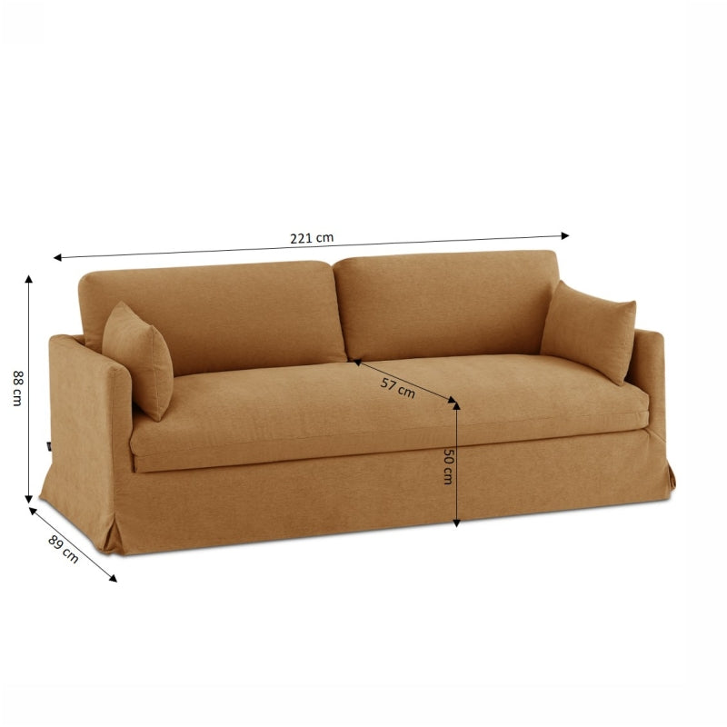 Canapé droit fixe déhoussable JATOBA 3 places tissu orange