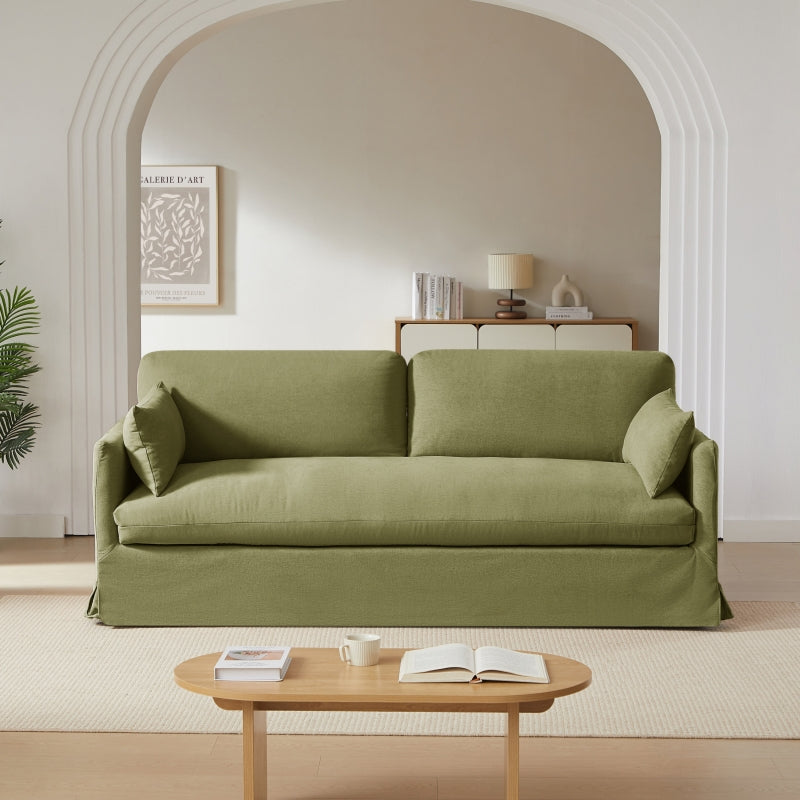 Canapé droit fixe déhoussable JATOBA 3 places tissu vert