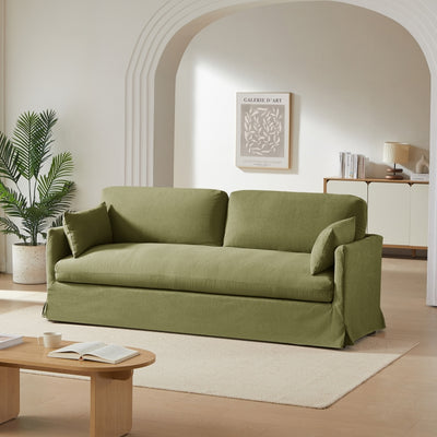 Canapé droit fixe déhoussable JATOBA 3 places tissu vert