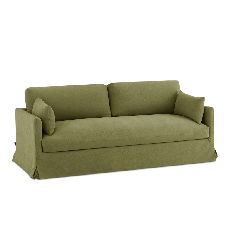 Canapé droit fixe déhoussable JATOBA 3 places tissu vert