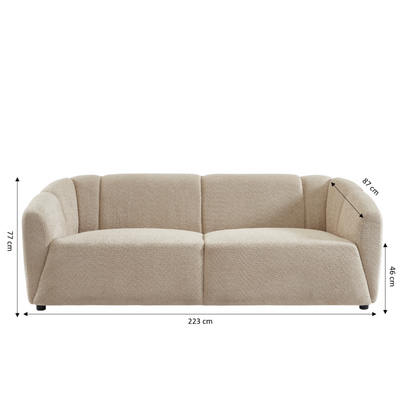 Canapé droit JOE 3 places en tissu bouclette beige