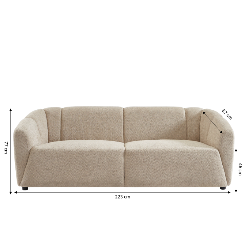 Canapé droit JOE 3 places en tissu bouclette beige