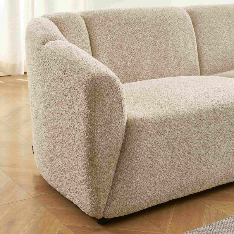 Canapé droit JOE 3 places en tissu bouclette beige