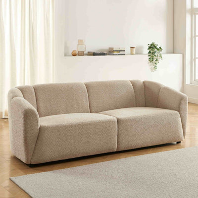Canapé droit JOE 3 places en tissu bouclette beige