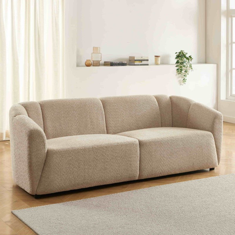 Canapé droit JOE 3 places en tissu bouclette beige