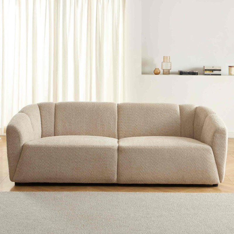 Canapé droit JOE 3 places en tissu bouclette beige