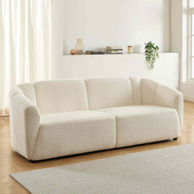 Canapé droit JOE 3 places en tissu bouclette blanc