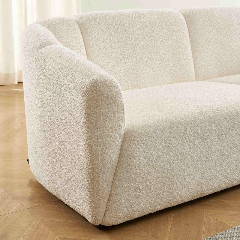 Canapé droit JOE 3 places en tissu bouclette blanc