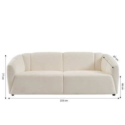 Canapé droit JOE 3 places en tissu bouclette blanc
