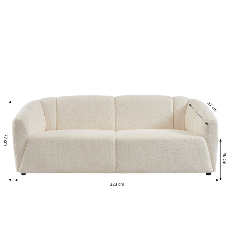 Canapé droit JOE 3 places en tissu bouclette blanc