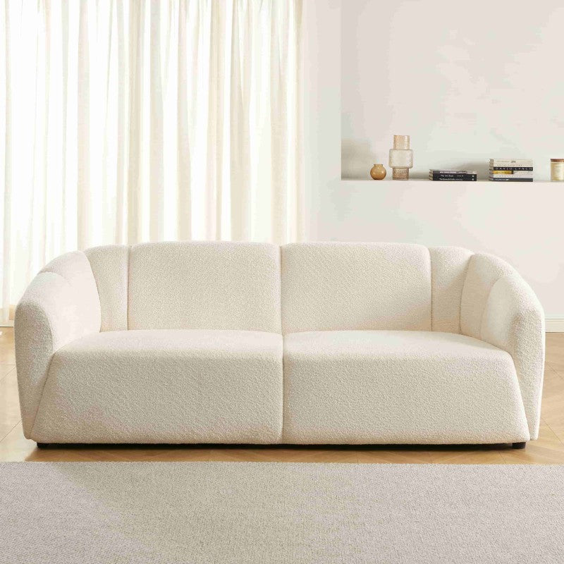 Canapé droit JOE 3 places en tissu bouclette blanc