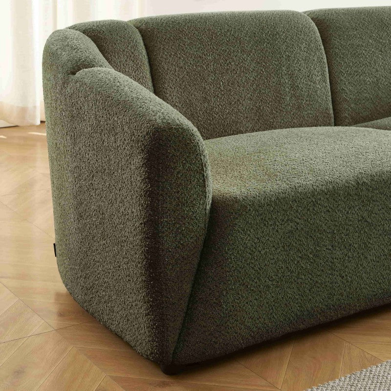 Canapé droit JOE 3 places en tissu bouclette vert