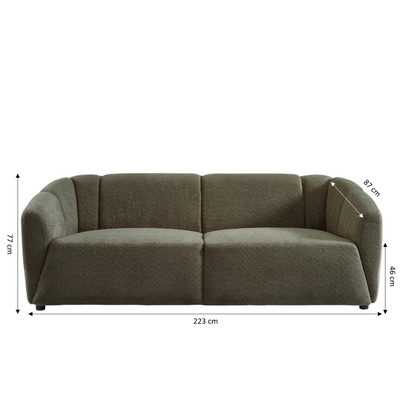Canapé droit JOE 3 places en tissu bouclette vert